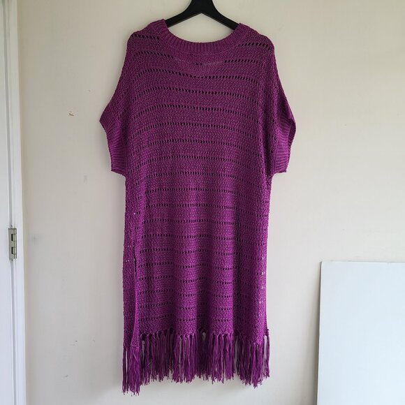 Crochet Tunic Coverup Top 18/20 Purple Roamans Fringe Hem Pullover Cruise - Picture 3 of 9